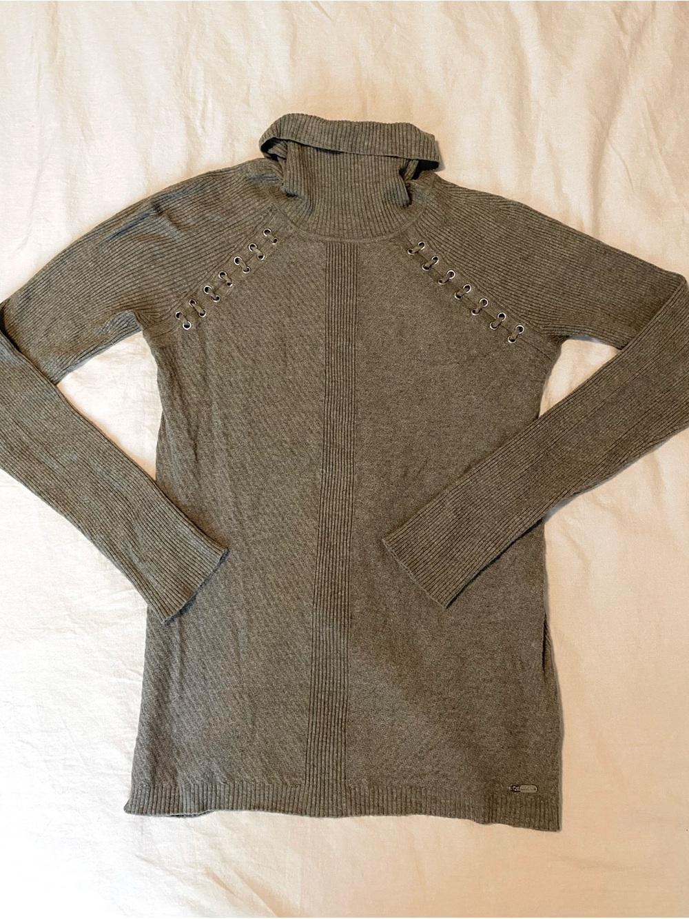 Calvin Klein Grey Turtleneck Rib-Knit Sweater